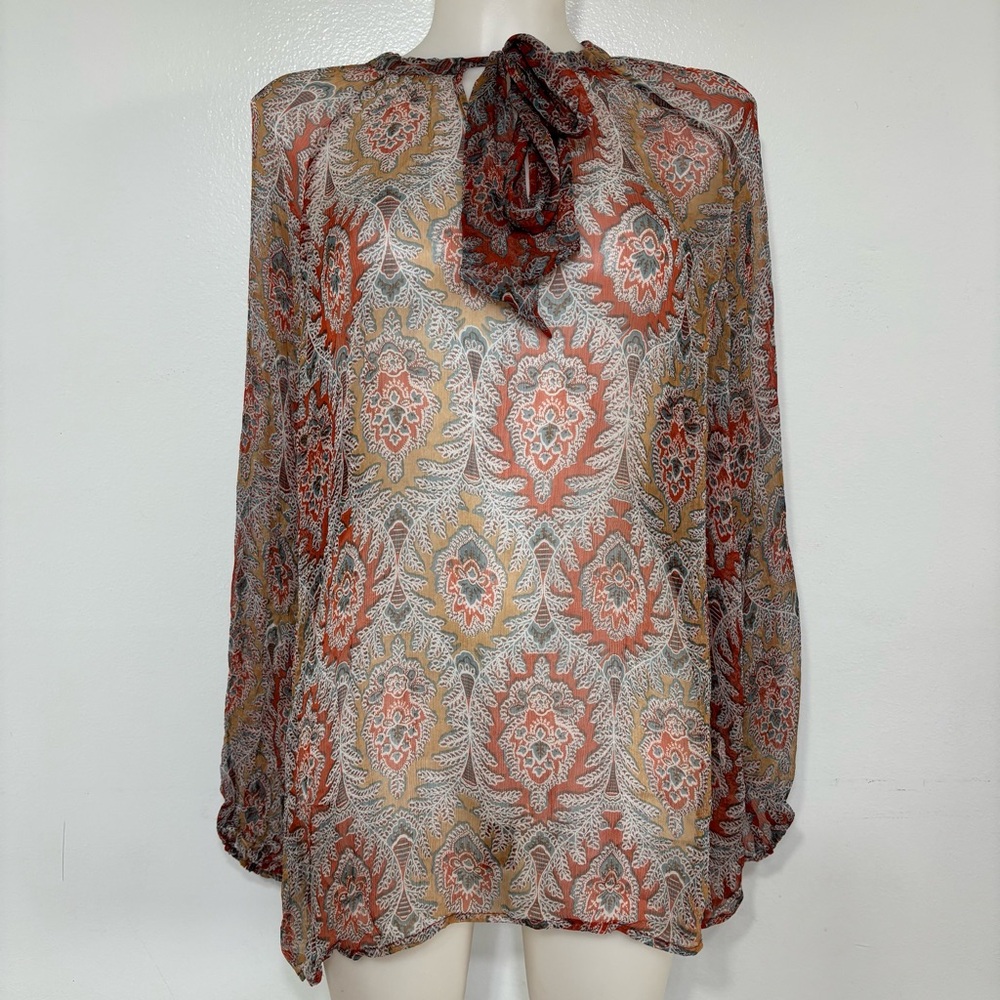 Lucky Brand Paisley Sheer Tie-Neck Blouse